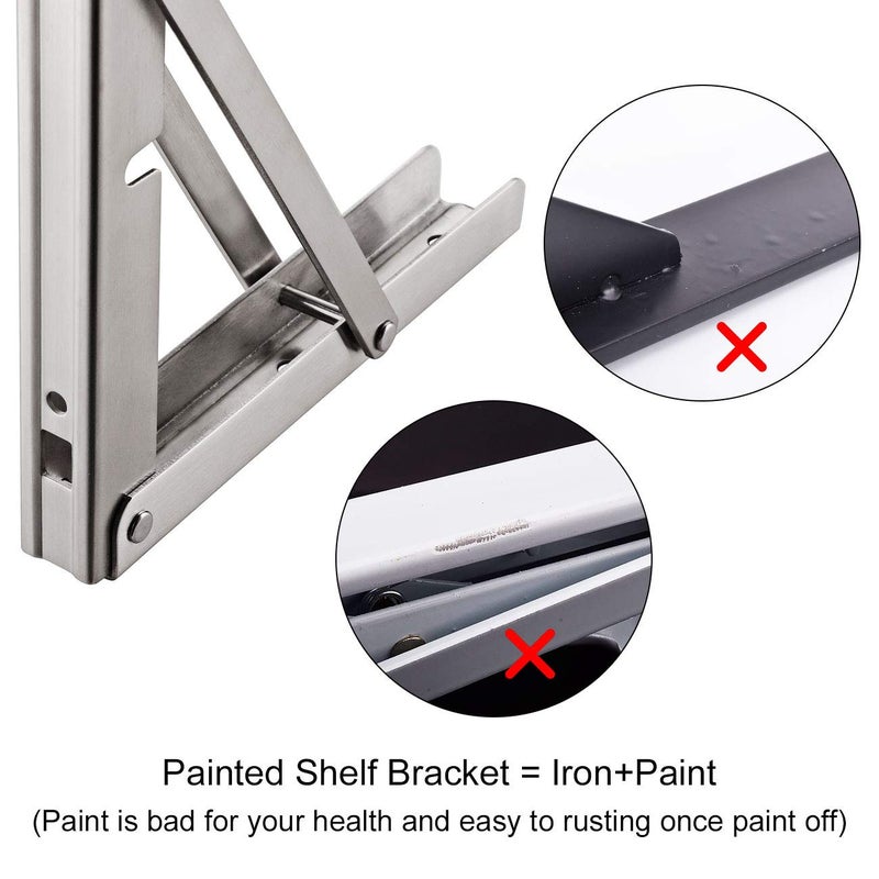 YUMORE Folding Shelf Brackets 20", Max Load: 330lb Heavy Duty Stainless Steel Collapsible Shelf Bracket for Table Work Bench, Space Saving DIY Bracket, Pack of 2 - Image 2